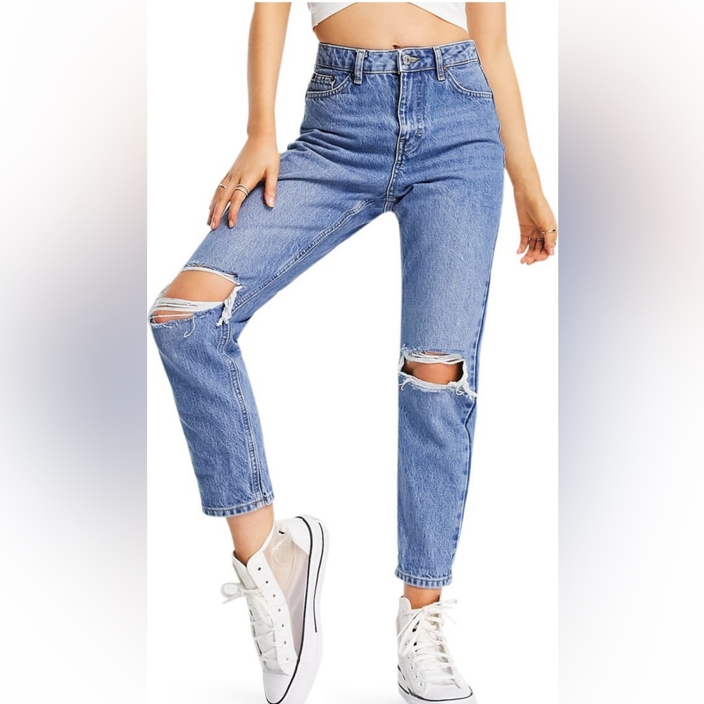 Top shop mom fit double ripped jeans